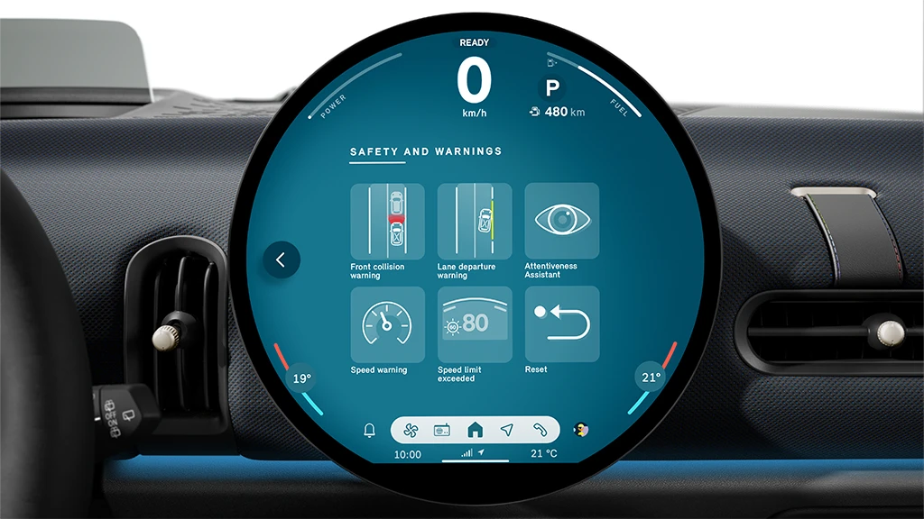 Video highlighting safety features of the MINI Cooper 3‑Door, including driver assistance systems and protective technologies.